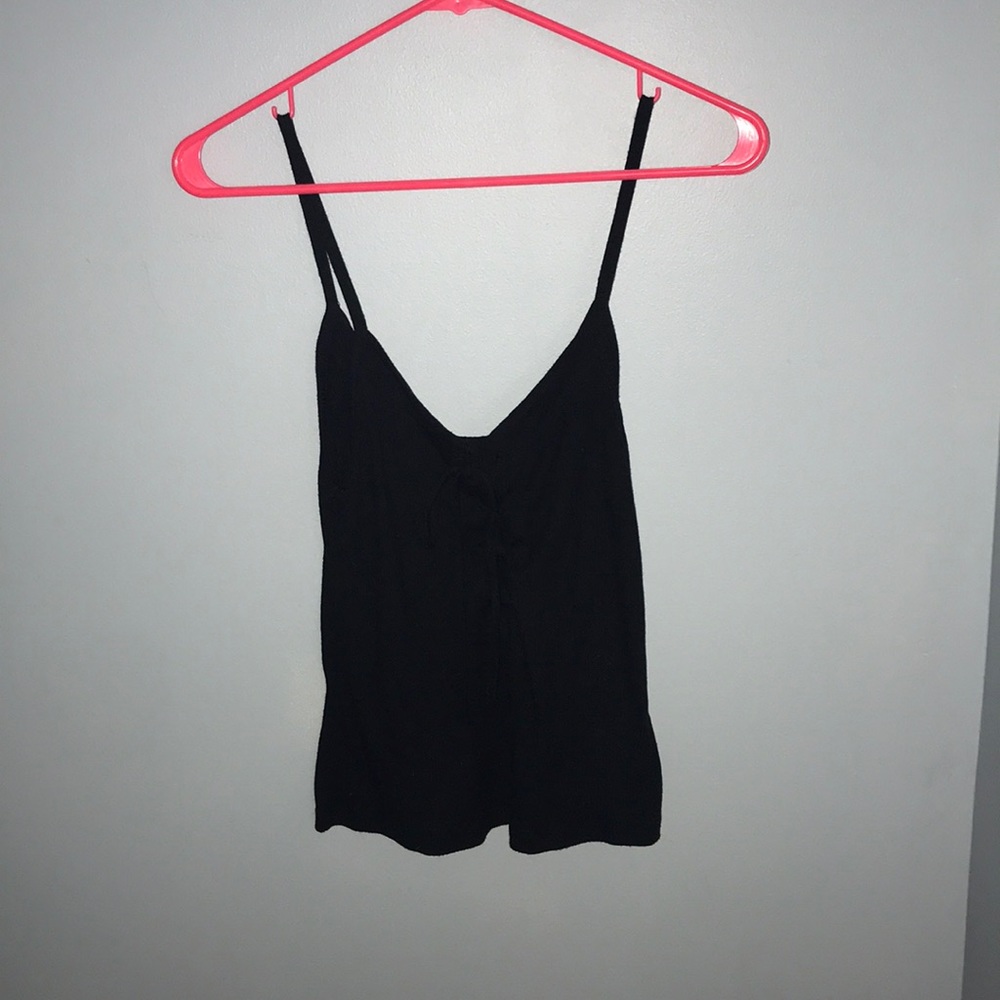 Black tie front tank top